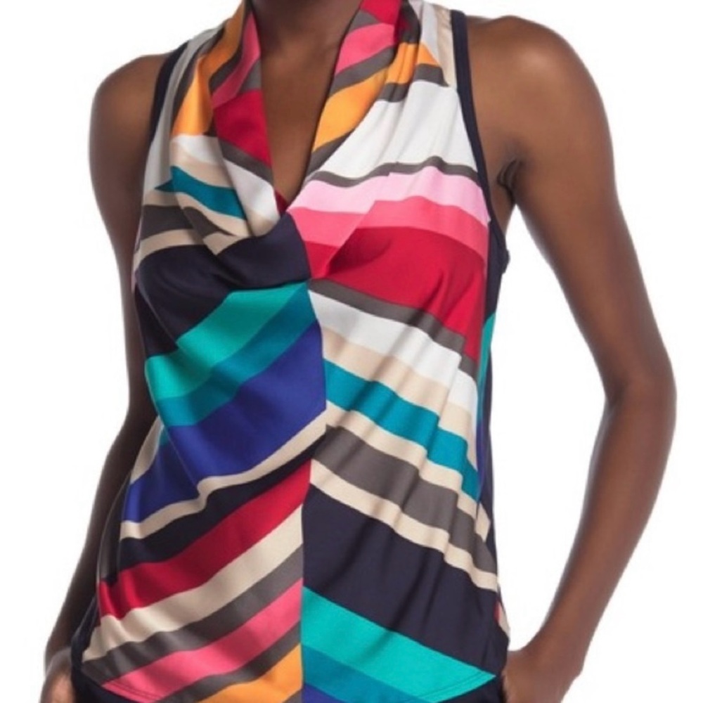 Trina Turk Raissa Multicolor Striped Geometric Blouse Women’s Top Size Medium